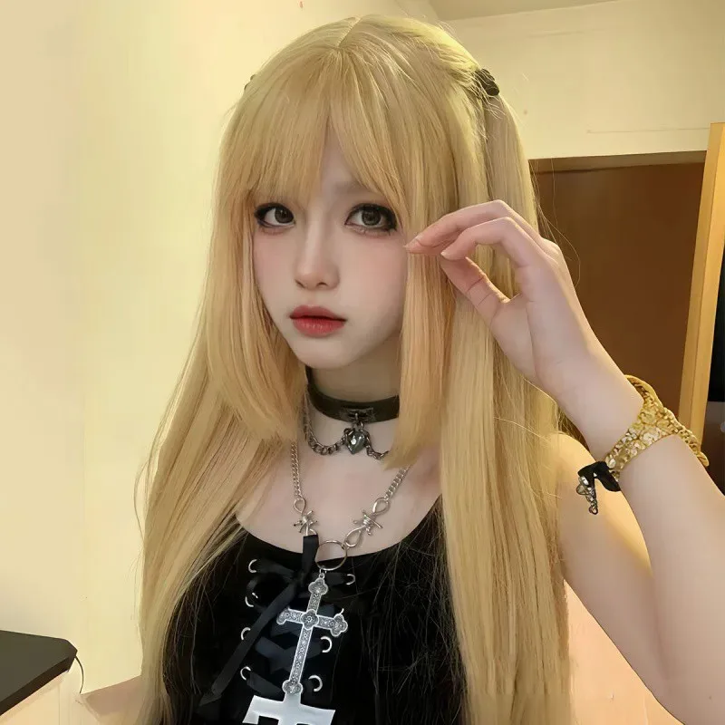 2025 12 косплей Cu6 Аниме Парик Белый Золотой Цвет Длинная Тетрадь смерти Misa Amane Cos Личность Ji Волосы Принцесса Стрижка Челка Полный H