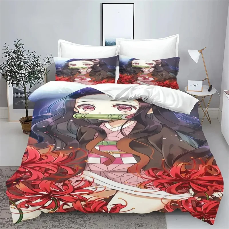 Demon Slayer Kimetsu No Yaiba Kamado Nezuko аниме 100% полиэстер комплект постельного белья пододеяльник с принтом мультфильм домашний декор