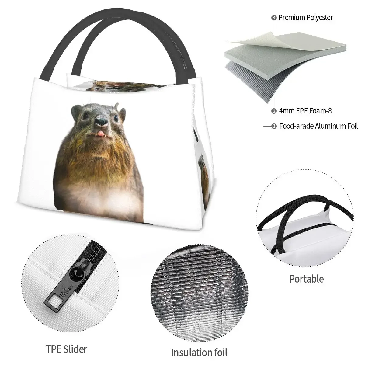 Rock Hyrax Photo Симпатичные сумки для обеда с картофелем вампира Изолированная коробка для бенто Сумка для обеда Сумки для пикника Термосумка для женщин Студенческая работа (art.: 3920cfdf85857) - 3920cfdf85857