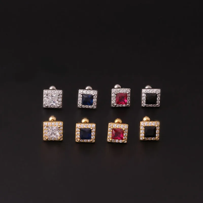 Серьги-гвоздики из нержавеющей стали с квадратным фианитом, 1 шт., 20 г