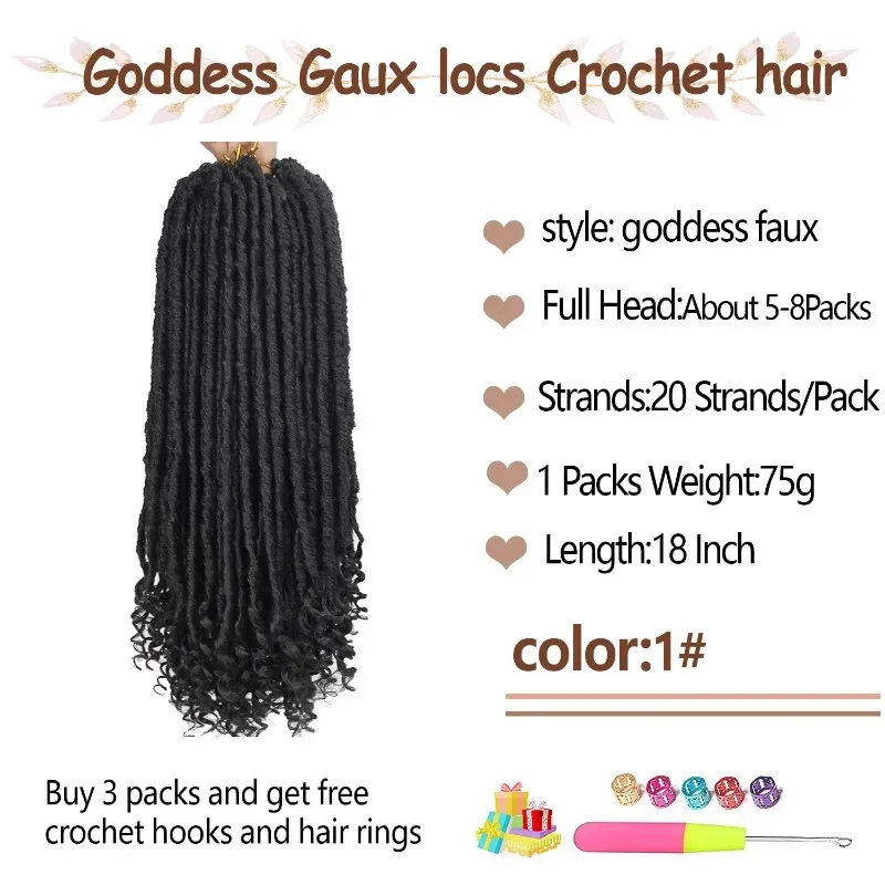 Фото Вязаные крючком волосы Goddess Faux Locs 18-дюймовые вязанные крючком плетеные волосы с вьющимися концами Синтетические речные предварительно заплетенные крючком наращивание волос №4
