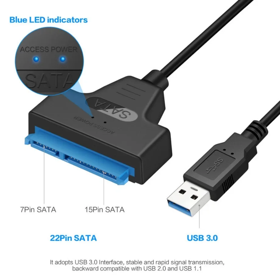 Фото SATA к USB 3,0/2,0 кабель до 6 Гбит/с для 2,5 дюймового внешнего жесткого диска SSD жесткого диска SATA 3 22-контактный адаптер USB 3,0 к Sata III шнур №2