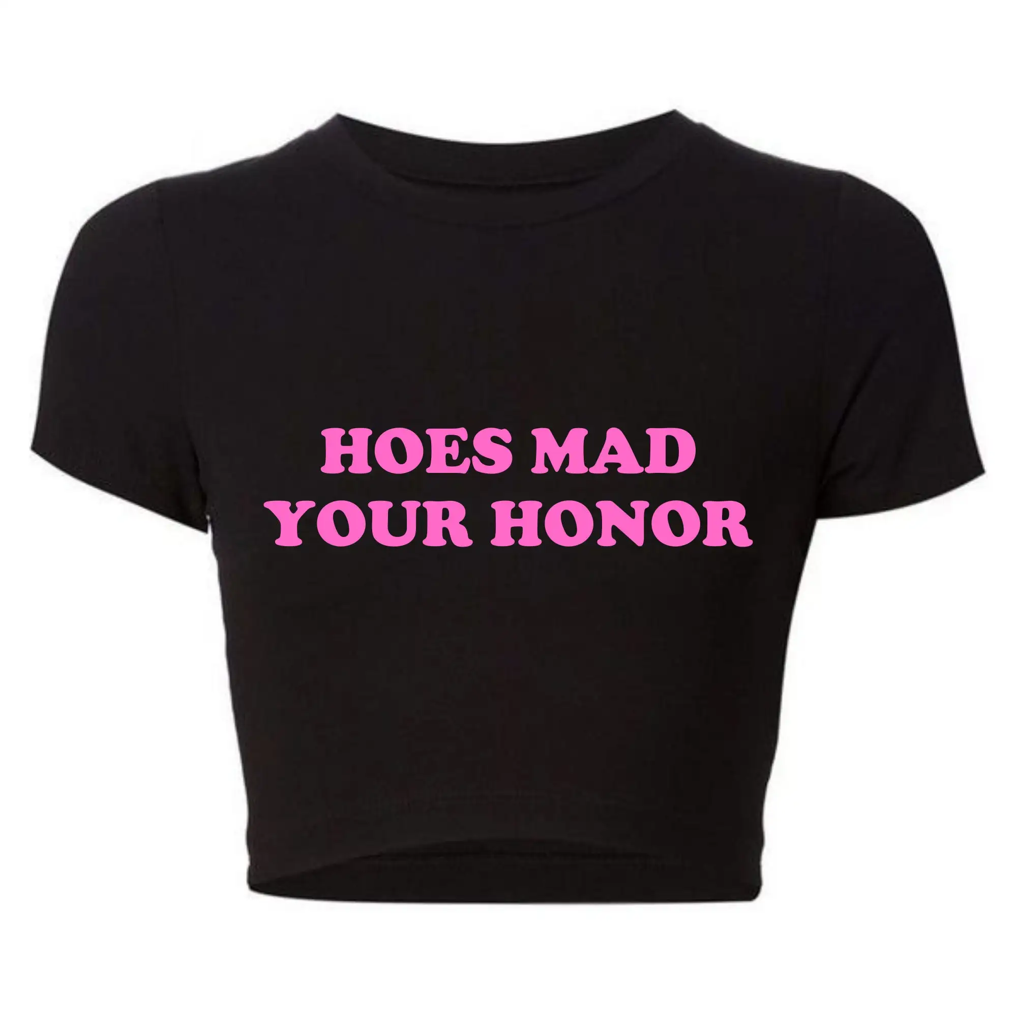 Hoes Mad Your Honor Женские укороченные топы Harajuku с круглым вырезом Одежда Летняя модная детская футболка Винтажная кавайная одежда Женские футболки