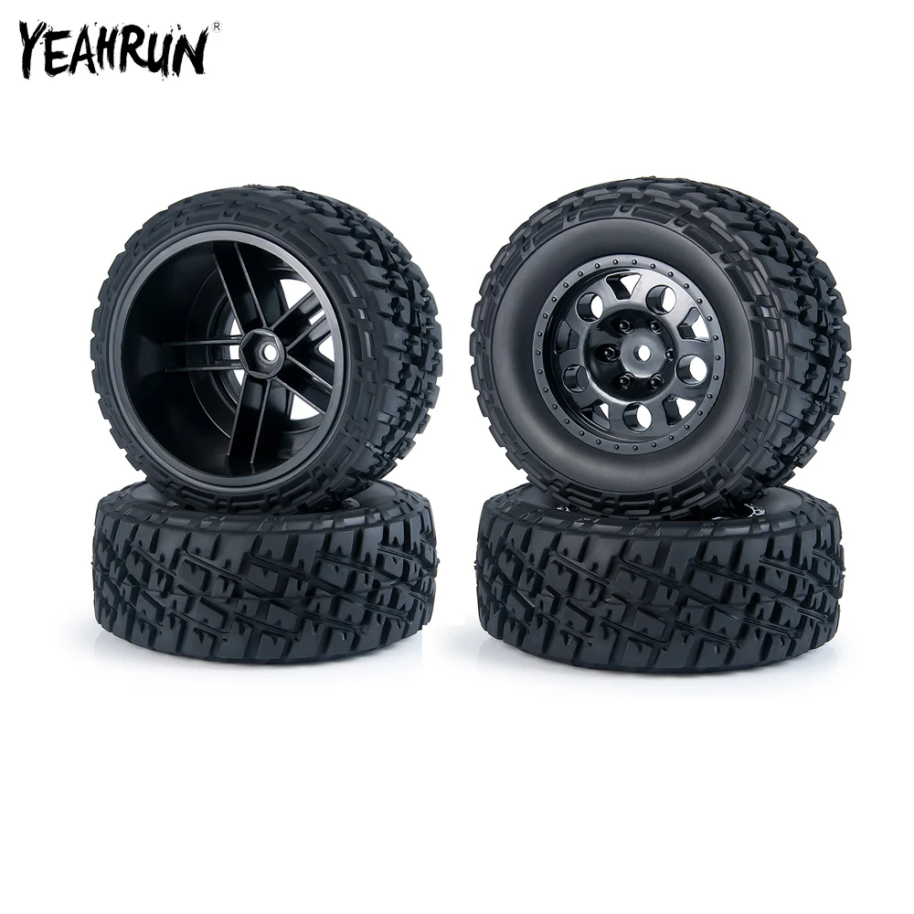 Резиновые шины YEAHRUN, комплект колесных ободов для 1/10 Slash 4X4, Радиоуправляемый гусеничный автомобиль, обновленные детали для грузовиков с коротким ходом