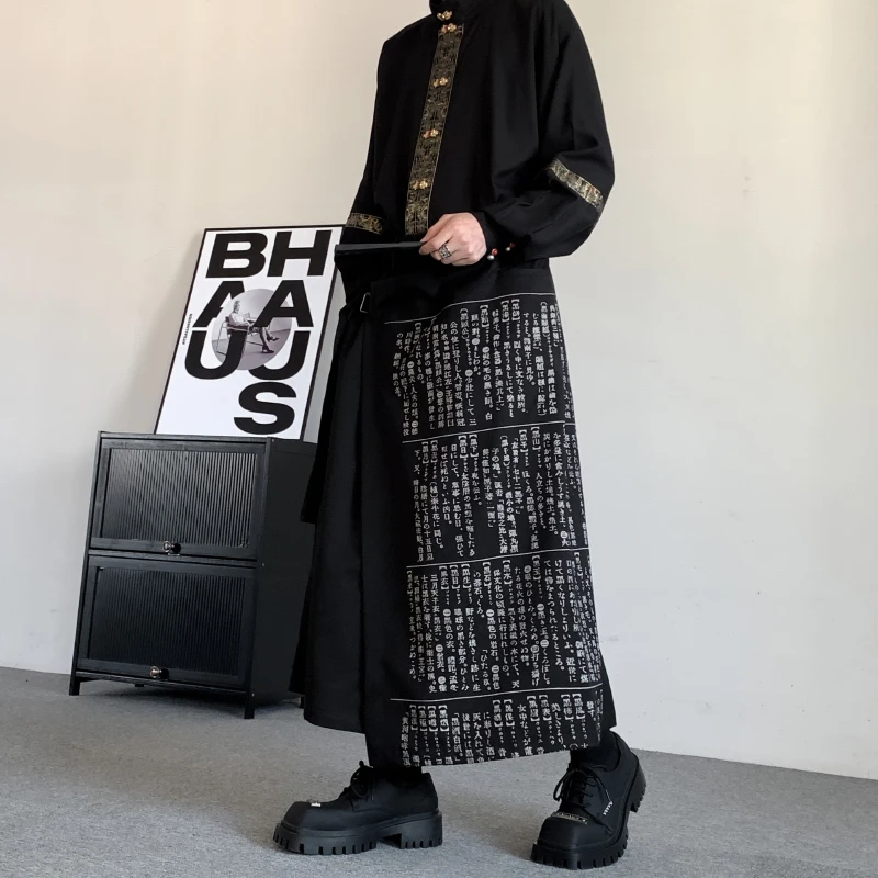 Фото UMI MAO Yamamoto Темная стильная каллиграфическая юбка Брюки Широкие брюки Весенние брюки в стиле вестерн No Gender Nine Cent Брюки Мужчины Женщины №2