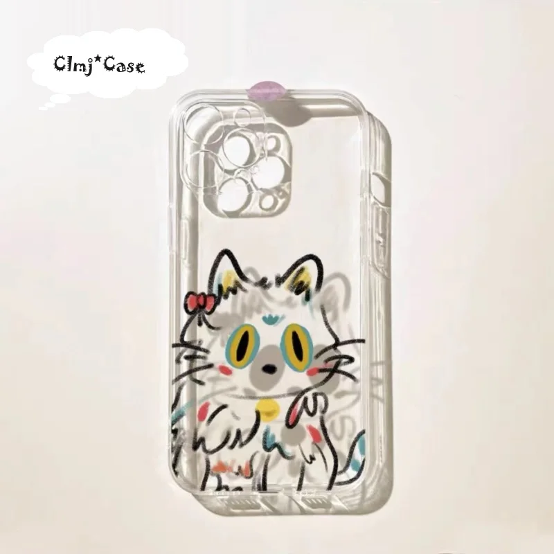 Clmj Cartoon Cute Cat Чехол для телефона для iPhone 13 11 Pro 12 Mini 14 Plus X XR XS Max 7 8 Se 2020 Силиконовый защитный чехол для iPhone