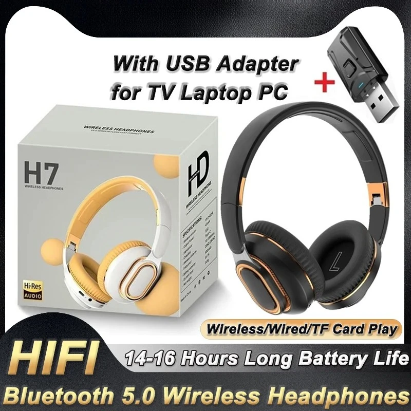 H7 ТВ Bluetooth наушники беспроводные наушники с микрофоном USB-адаптер гарнитура с шумоподавлением стерео складные басы для наушников ТВ Электроника