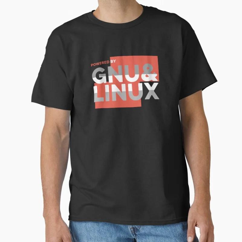 Powered by GNU & Linux Funny Ubuntu software engineer gift T-shirt for developer large size Adult Tops S-6XL mens clothing