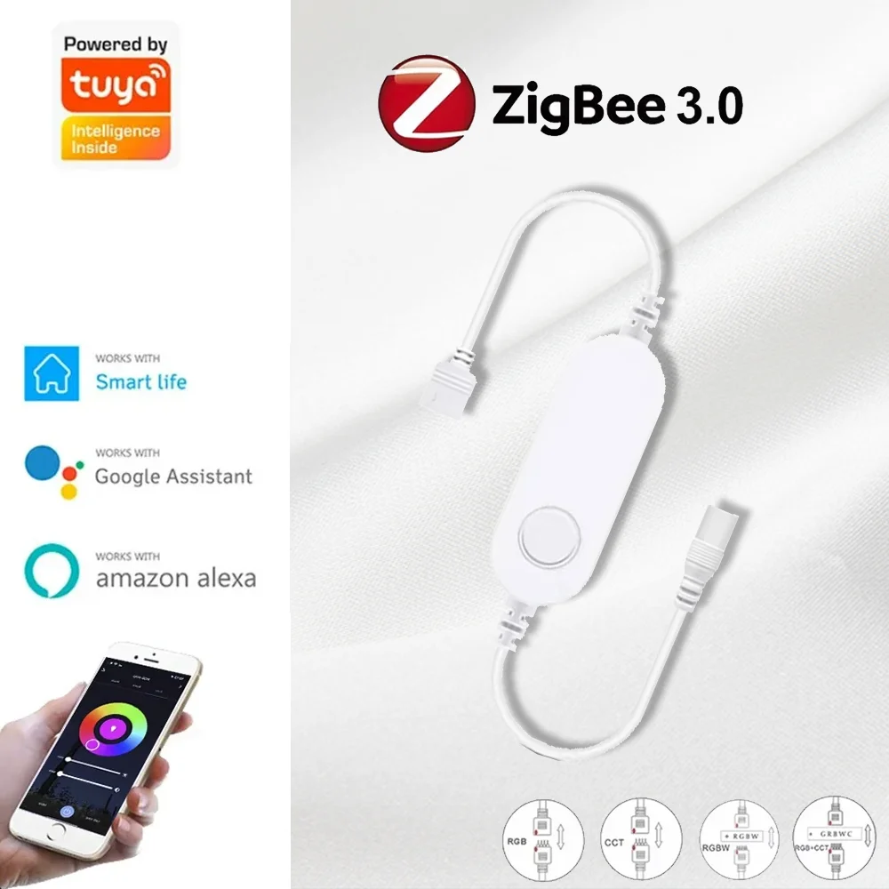 Умный светодиодный контроллер Tuya Zigbee DC5V 12V 24V Диммер Одноцветный CCT RGB RGBW RGBCCT Светодиодная лента для Alexa Google Assistant