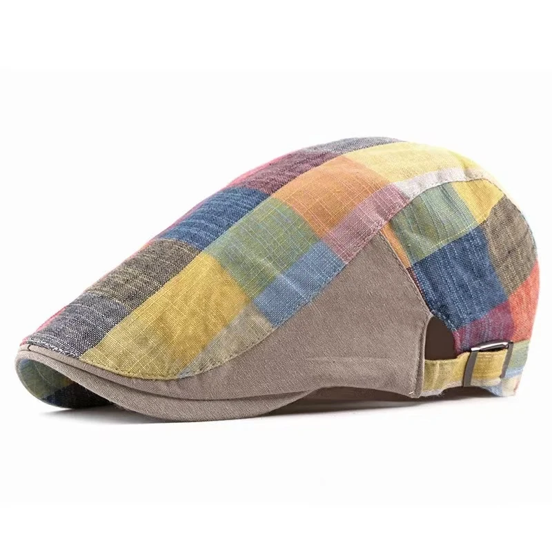 Фото Кепки Lente Zomer Kleur Plaid Krantenverkoper Mannen Katoen Platte Piekte Hoed Vrouwen Schilder Baret Hoeden 05 №4