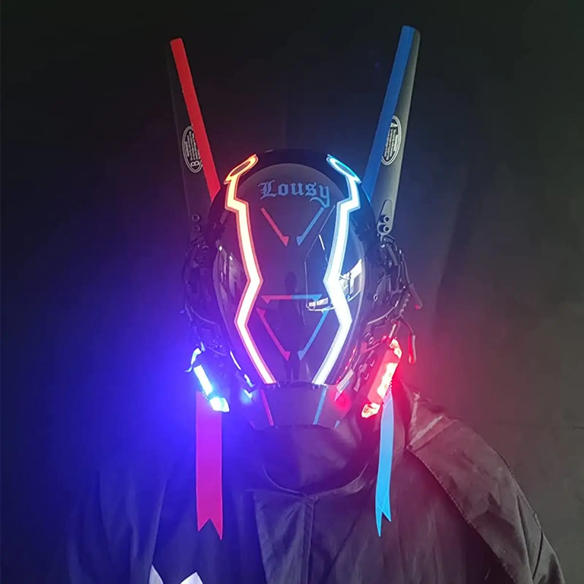 Маска Cyberpunk для мужчин, красно-синяя контрастная маска, футуристическая техническая одежда в стиле панк для косплея, Хэллоуина, подходит для женских музыкальных фестивалей