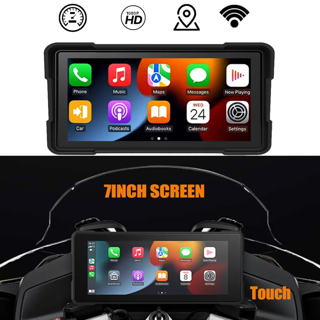 Фото 7-дюймовый мотоциклетный портативный навигационный GPS беспроводной Apple Carplay Android Auto IPX67 водонепроницаемый мотоцикл BT 5,0 WIFI DVR №4
