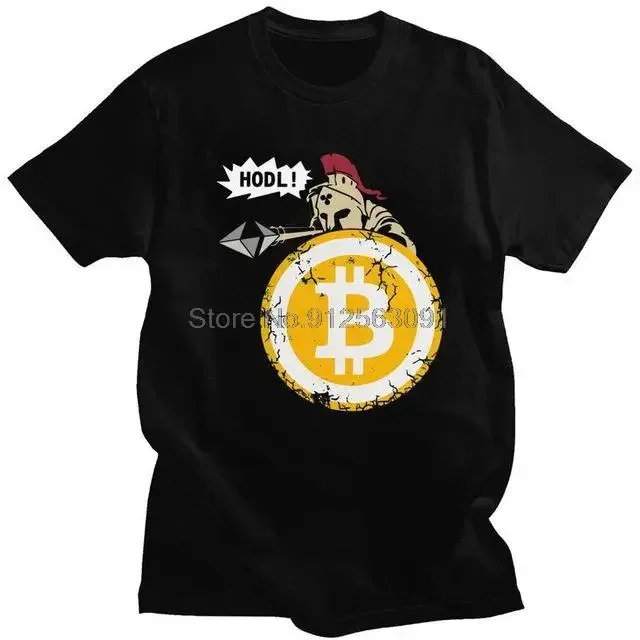 Футболка мужская с принтом биткоина HODL Your Cryptos, 100% хлопок