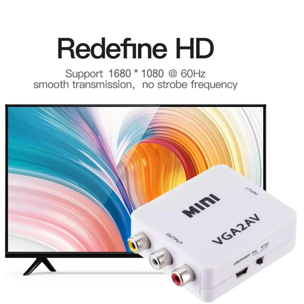 Фото Мини-видеоконвертер 1080P VGA в RCA AV-видеоконвертер с аудио 3,5 мм VGA2AV/CVBS + конвертер аудио в ПК HDTV №2