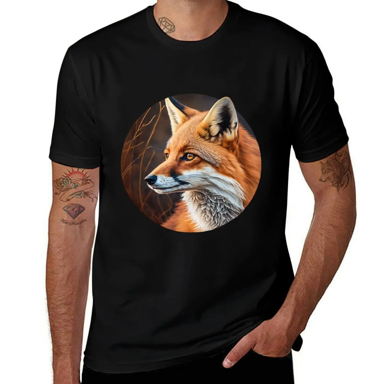 Футболка с наклейкой Cunning Fox, милая одежда, блузка, футболка с аниме, мужская дизайнерская одежда