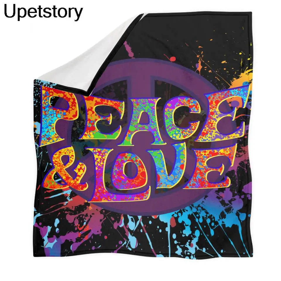 Красочное шерстяное одеяло в стиле граффити Upetstory Peace & Love для спальни, комфортное постельное белье, домашнее плюшевое одеяло, одеяло