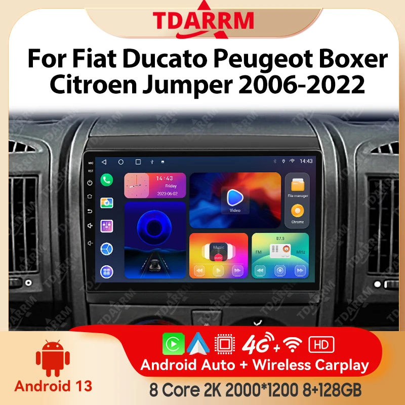 Android 14 Carplay Auto 2K экран автомобильный радиоприемник мультимедийный плеер для Fiat Ducato Peugeot Boxer Citroen Jumper 2006-2022 стерео