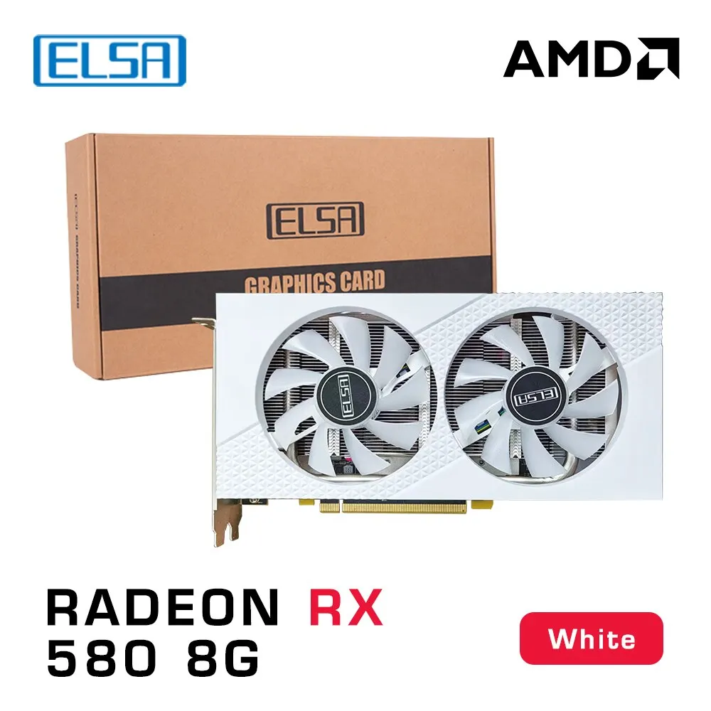 Видеокарта игры настольного компьютера ELSA AMD RX 580 8GB GDDR5 256bit белая GPU
