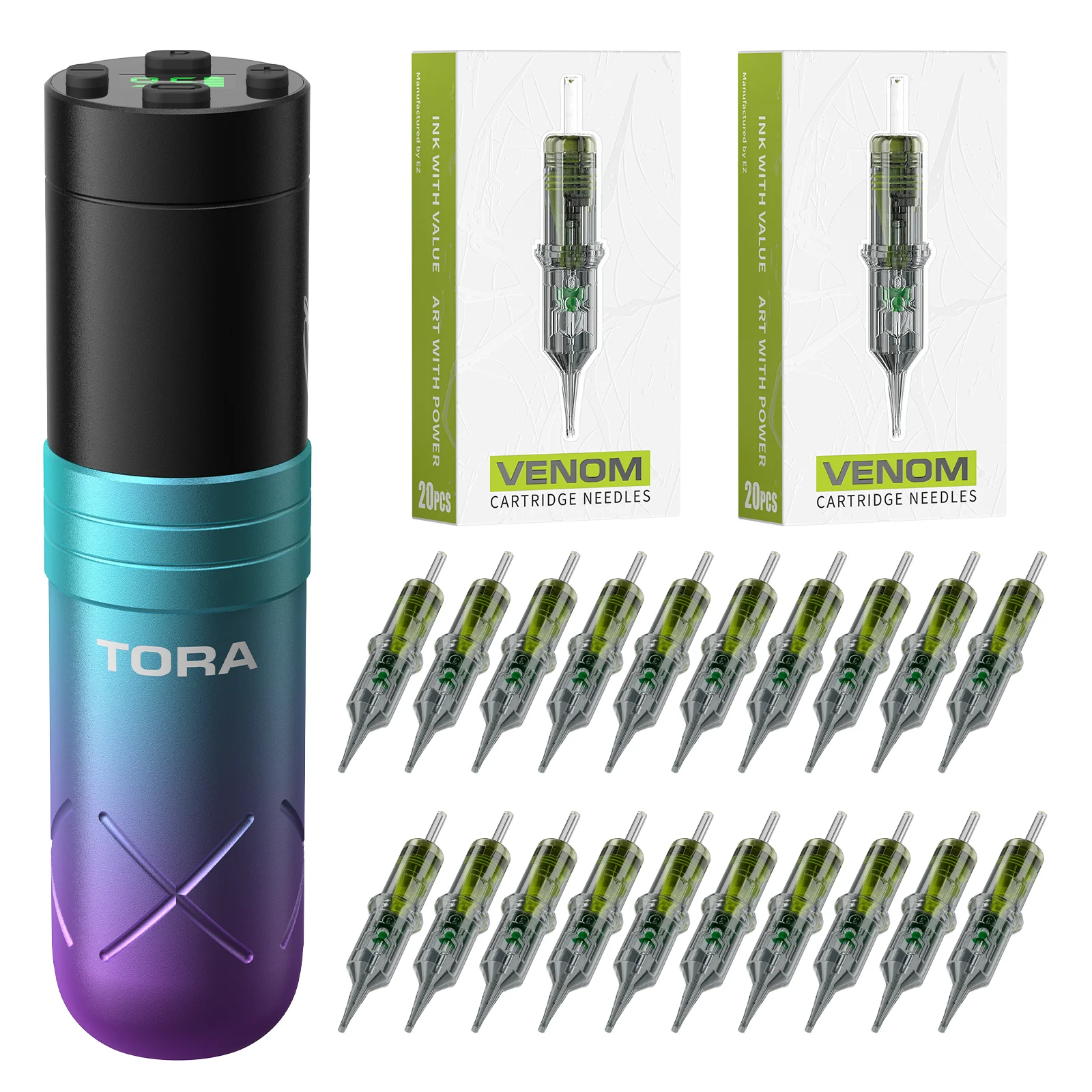 40 шт., картридж, иглы для татуировки, фильтр TORA, беспроводной картридж, машина для татуировки, ручка, наборы для татуировки, беспроводной аккумулятор, 1600 мАч, светодиодный