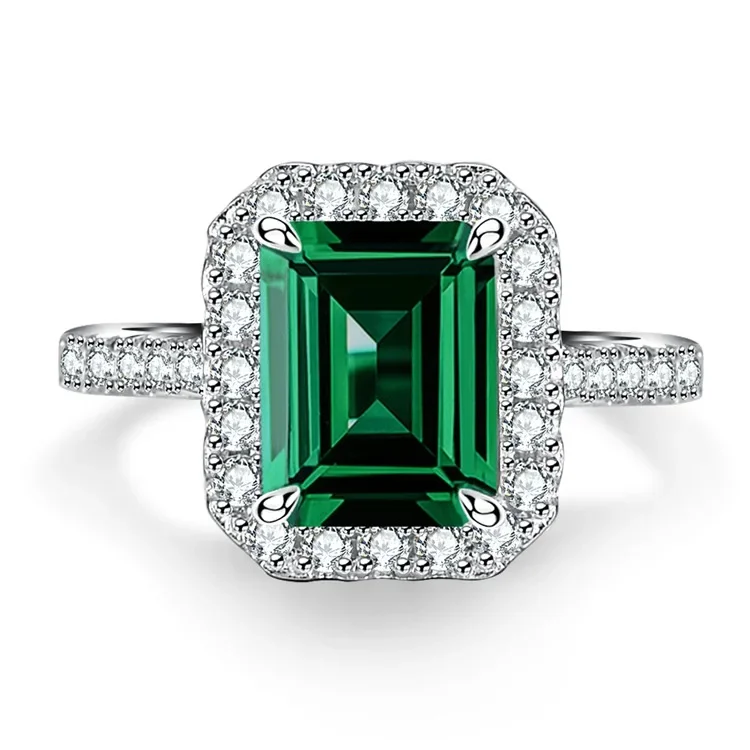 Фото Роскошное женское кольцо из твердой белого золота Platinum PT950, 3-каратное изумрудное кольцо с бриллиантом, идеально подходит для особых случаев, Exuding Precious №4