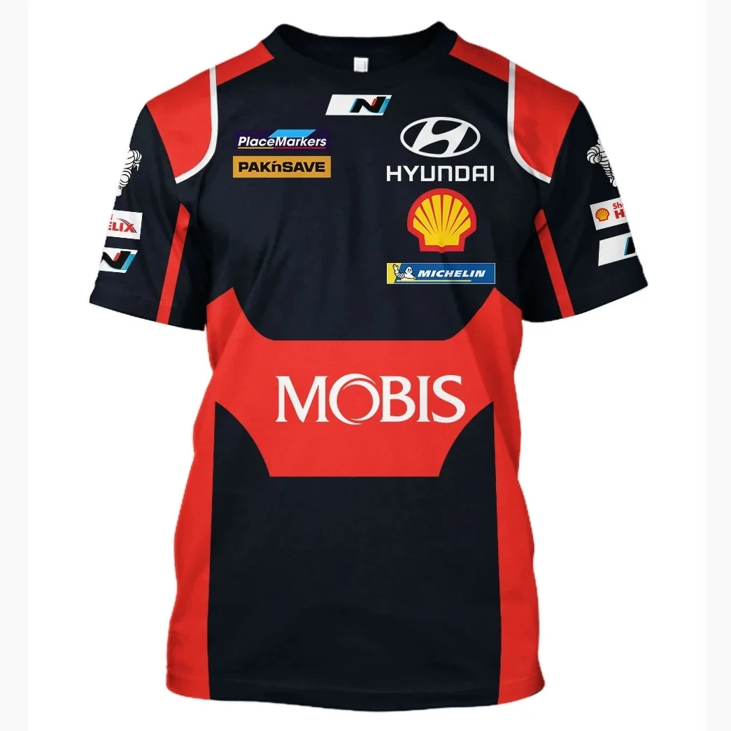 Фото 2023 WRC Hyundai Team Mobis быстросохнущая дышащая футболка с круглым вырезом и коротким рукавом летние новые мужские женские футболки большого размера детская одежда №2
