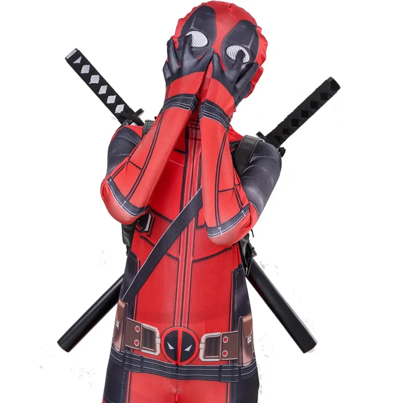 Фото Deadpool Costume Kids Superhero Deadpool Child Cosplay Costume Swords Kids Jumpsuit Deadpool Costume For Children Halloween Suit №2