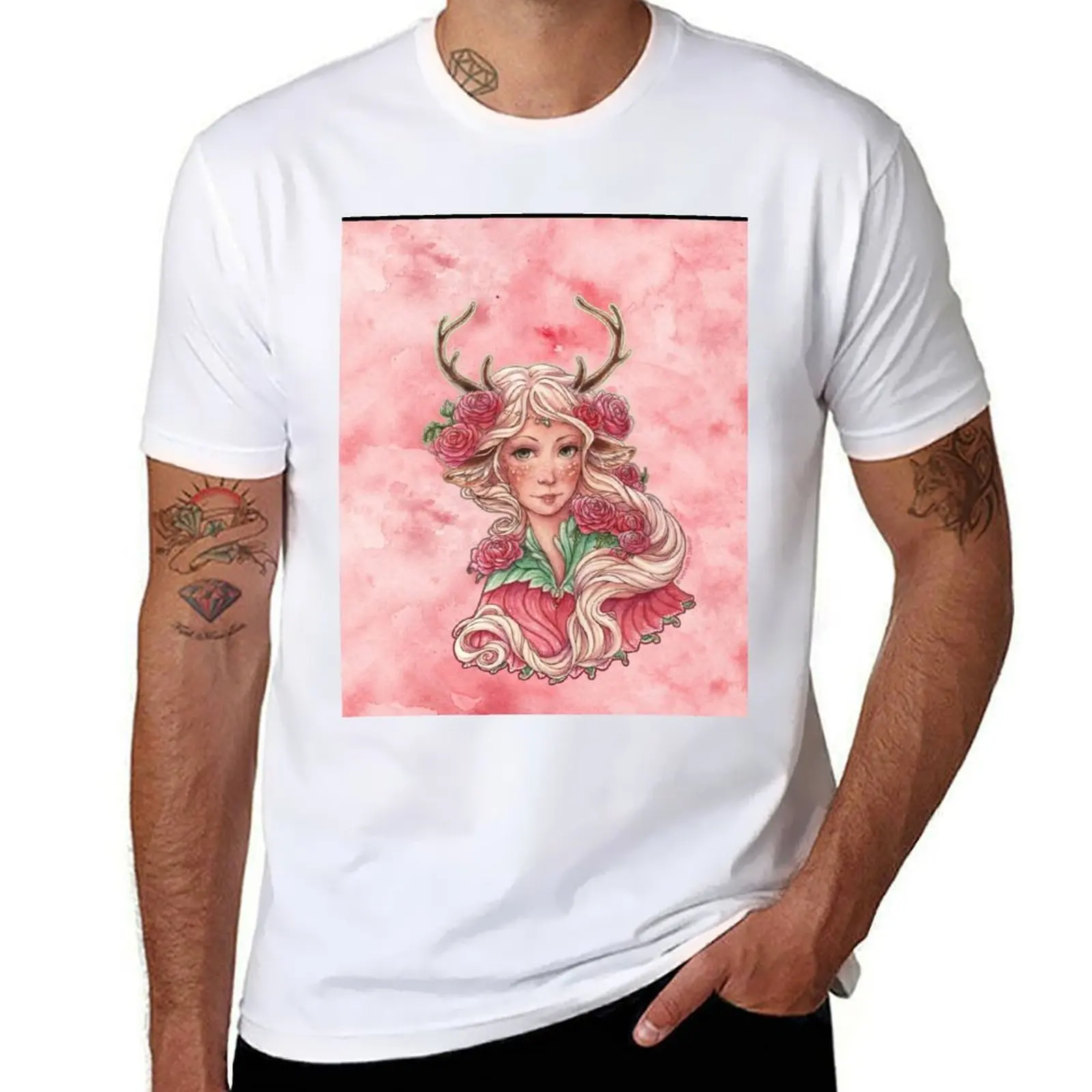 Футболка Faun Girl с розовыми цветами, забавные футболки, темный юмор, мужская футболка, роскошная футболка