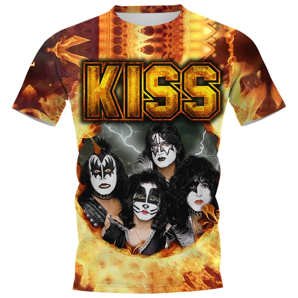Футболки HX Kiss Band с 3D графикой, пуловеры с огненной молнией, футболки в стиле рок, хип-хоп, повседневные футболки в стиле Харадзюку, мужская одежда