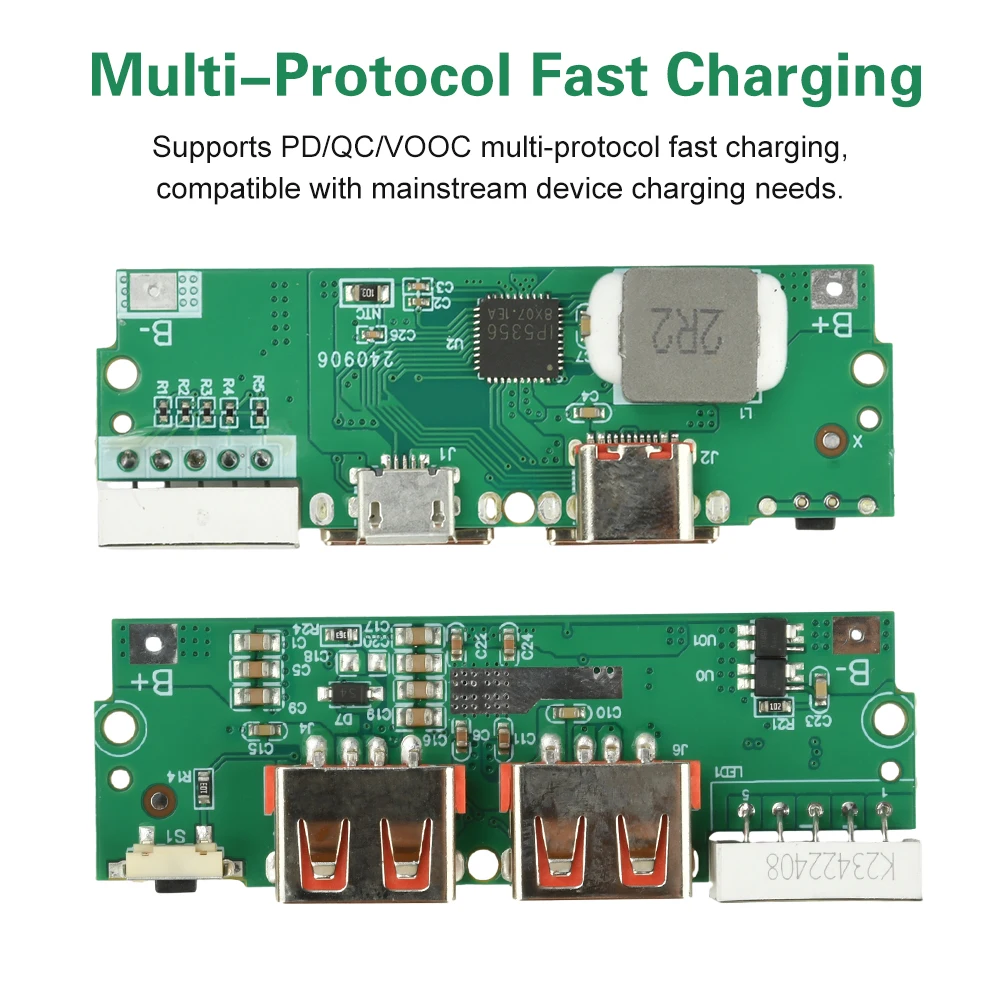 Фото IP5356 Светодиодный двойной USB 5 В 2,4 А Micro/Type-C USB понижающий преобразователь Мобильный внешний аккумулятор 18650 Плата зарядного устройства для литиевых батарей с чехлом №3