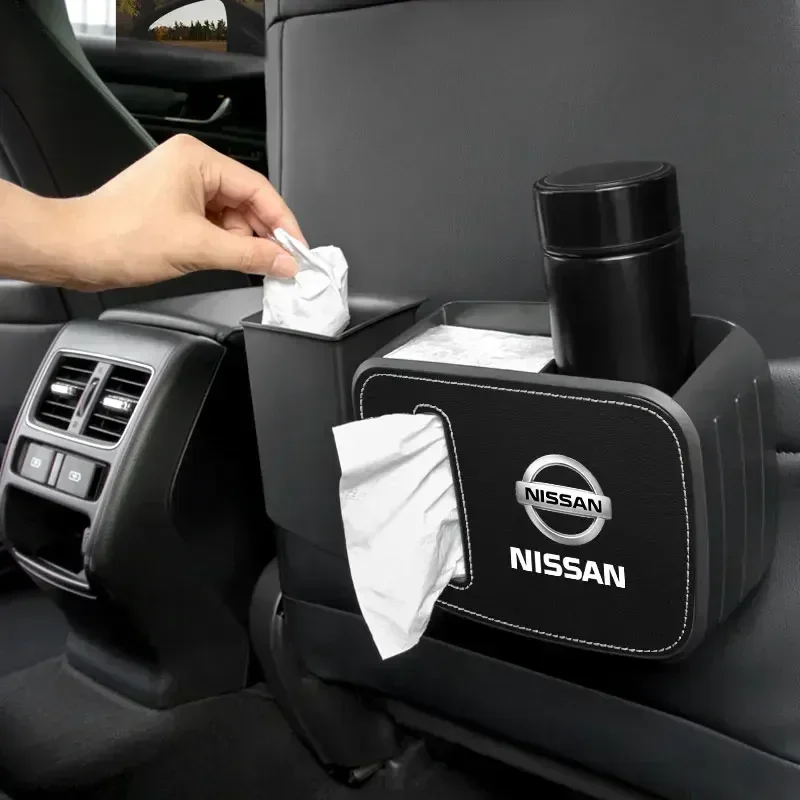 3 IN 1 Car Trash Can Tissue Bracket Hanging ABS Garbage Box For Nissan X-trail Qashqai Note Juke Sentra Patrol Leaf Accessories