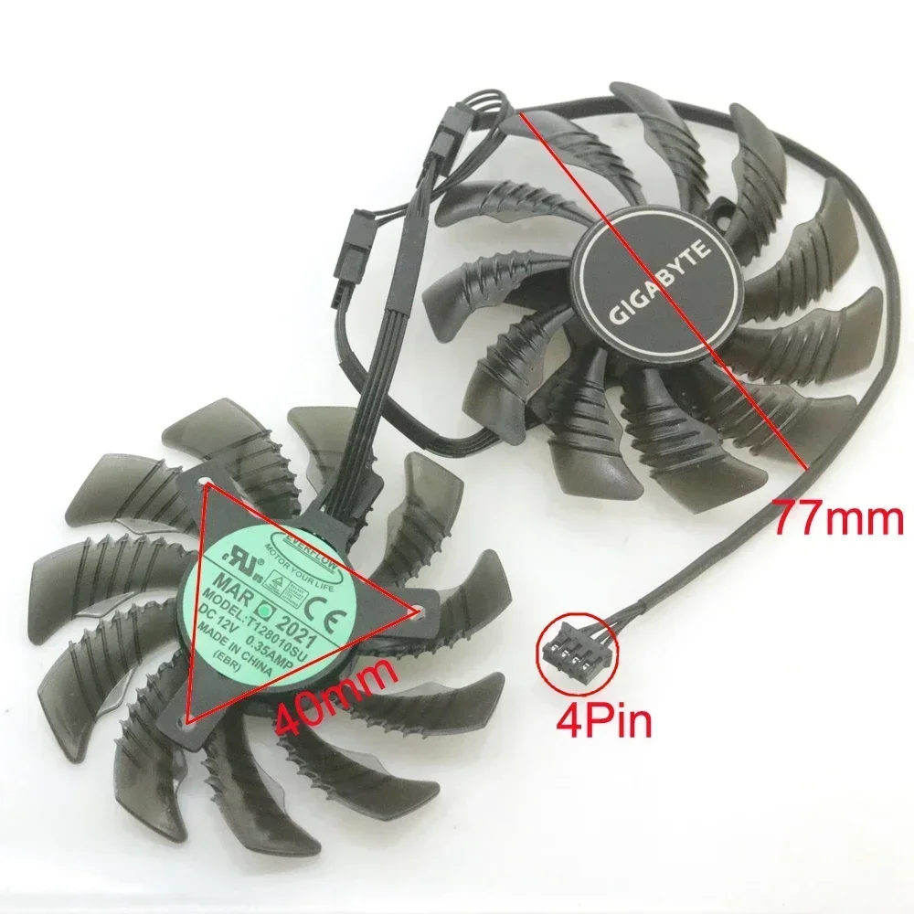 Фото Новый T128010SU DC12V 0,35A 77 мм 4-контактный вентилятор VGA для Gigabyte RX6400 RX6500XT EAGLE Вентилятор охлаждения видеокарты №2
