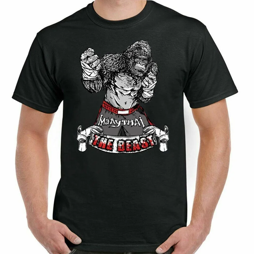 Футболка The Beast Gorilla Gym MMA Muay Thai для бокса, новая повседневная мужская футболка из 100% хлопка с круглым вырезом и коротким рукавом, размер S-3XL