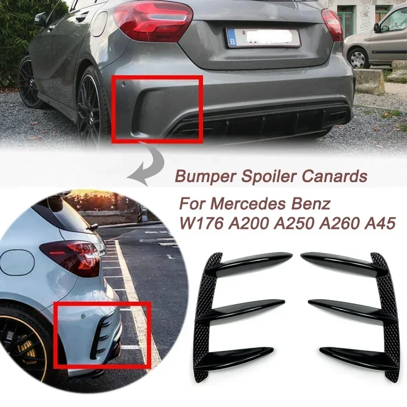 Автомобильный задний бампер ABS, черный спойлер, каначки для Mercedes Benz W176 A200 A250 A260 A45 Для AMG, 2 шт., Сменные аксессуары