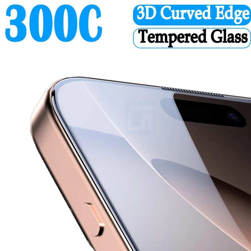Защитная пленка из закаленного стекла премиум-класса 300C для iPhone 16, 15, 14, 13, 12 Pro Max Plus, защитная пленка с полным покрытием 3D Arc Edge