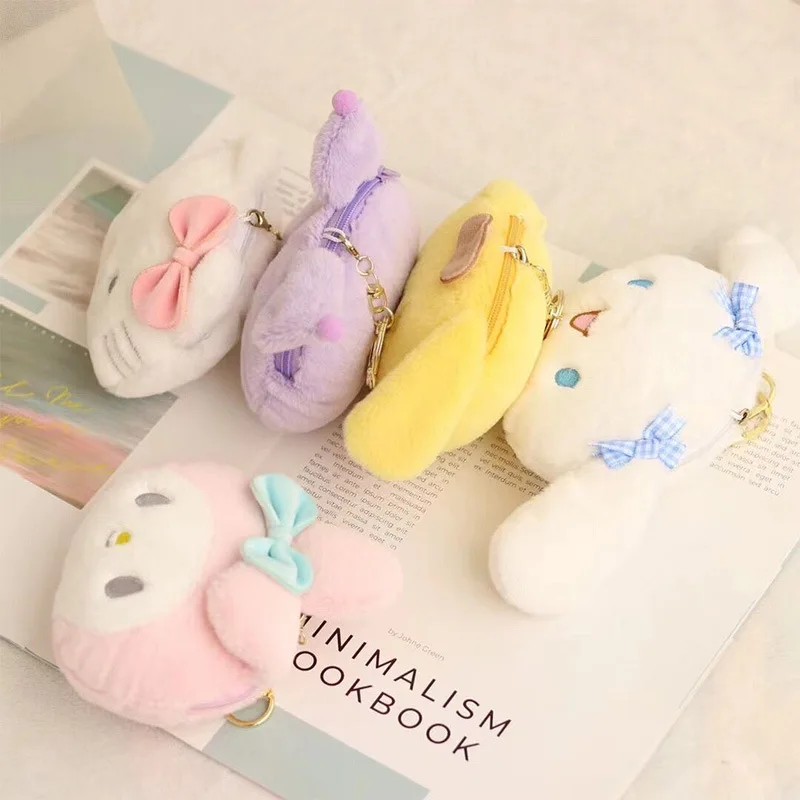 Фото Sanrios Cinnamoroll кошелек Kuromi Hellokitty Melody плюшевый Кошелек для монет мультяшная помада Наушники Молния мини брелок сумка для хранения №5