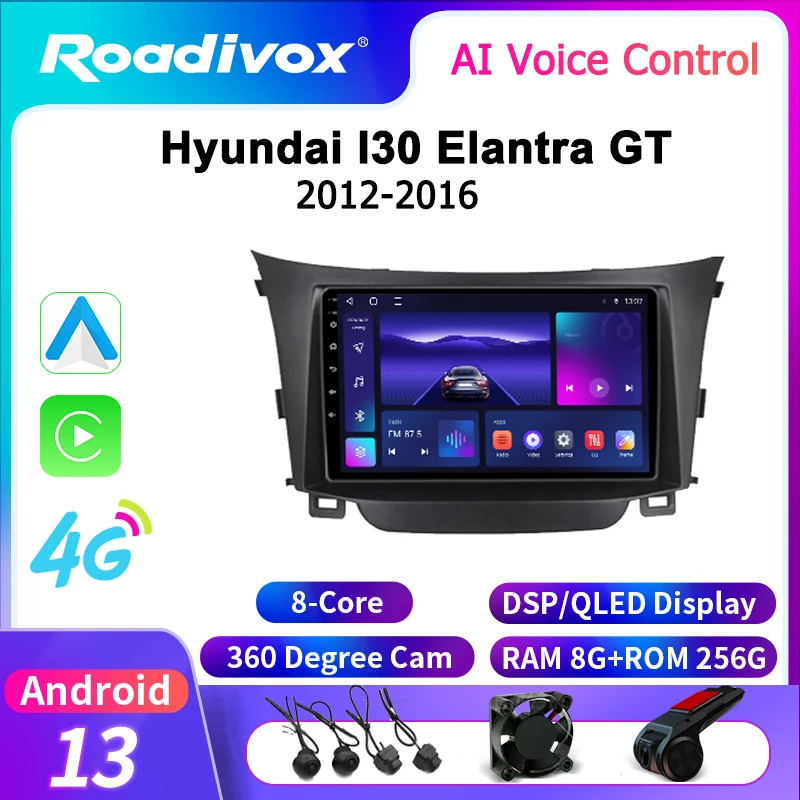 Автомагнитола roadivox Android для Hyundai I30 Elantra GT 2012 2016, стерео, GPS-навигация, видео, мультимедийный плеер, магнитофон