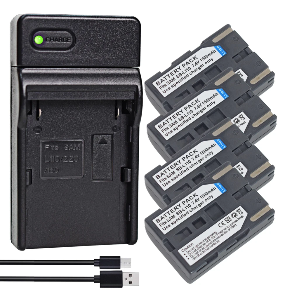4 аккумулятора SB-L110 + тонкое зарядное устройство для Samsung SB-L70A SB-L220 SB-L70 SC-D20 VM-A630 VM-B990 VM-C890 VP-D15 D325 D590 SB-LS220