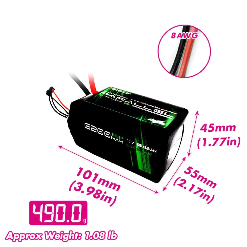 Фото CNHL 2S 3S 7.4V 11.1V Shorty Lipo аккумулятор 4400 мАч 6200 мАч 90C Мягкий пакет с медным проводом 8awg для радиоуправляемого автомобиля, лодки, грузовика, самолета №5