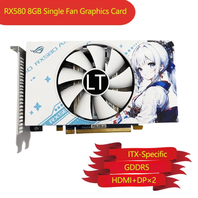 Бывшая в употреблении видеокарта 2023 Radeon RX580 8G GDDR5 ITX PCI Express x16 3,0 2 ×DP HDMI (только 1 HDMI порт)