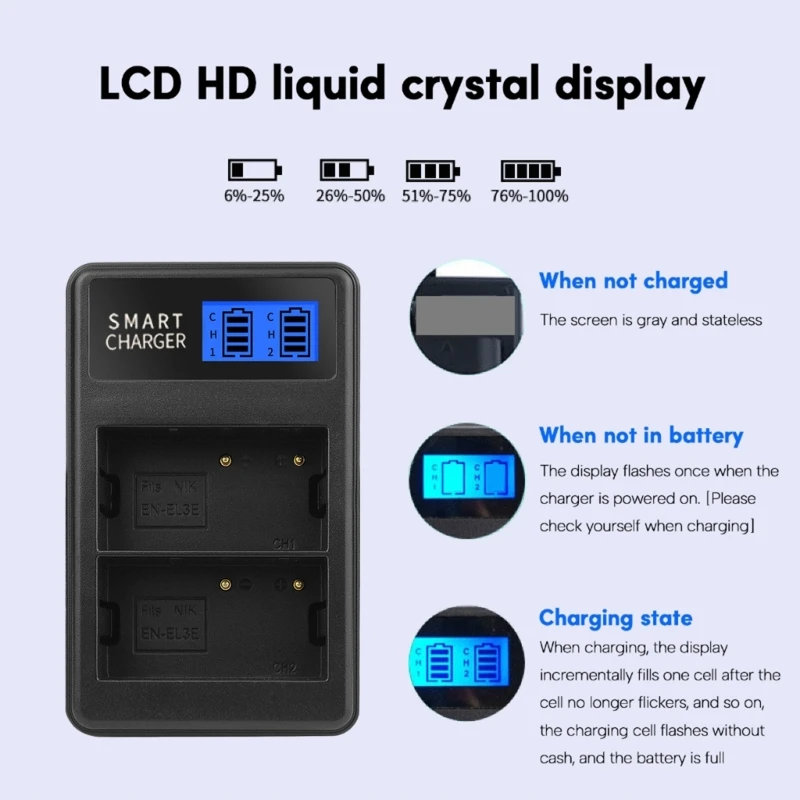 Фото EN-EL3E EN-EL3 ЖК-зарядное устройство с двойным USB-портом для D90 D80 D300S D300 D700 D200 №4