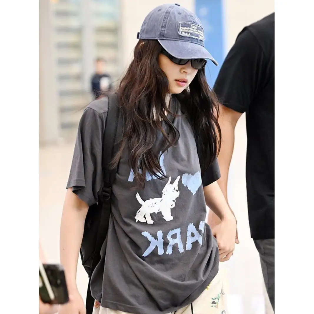 Футболка с принтом Jennie Same, милая футболка с героями мультфильмов, летняя футболка, топы с короткими рукавами для женщин, модная женская одежда Kpop, повседневная одежда