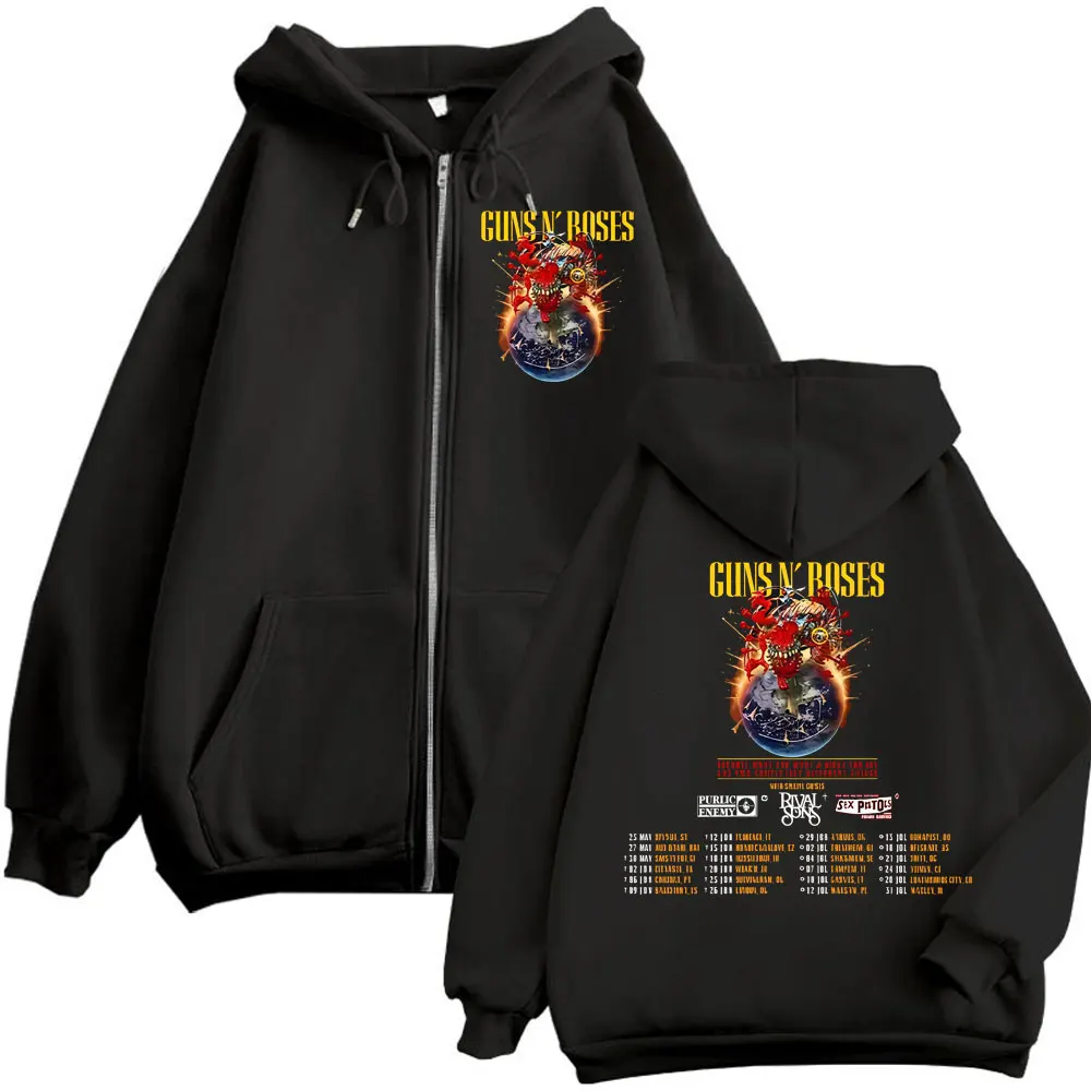 Рок-группа Guns N Roses Tour 2025 Толстовки на молнии Панк Хип-хоп Винтаж Пуловеры на молнии Мужчины Женщины Мода Y2k Толстовка оверсайз