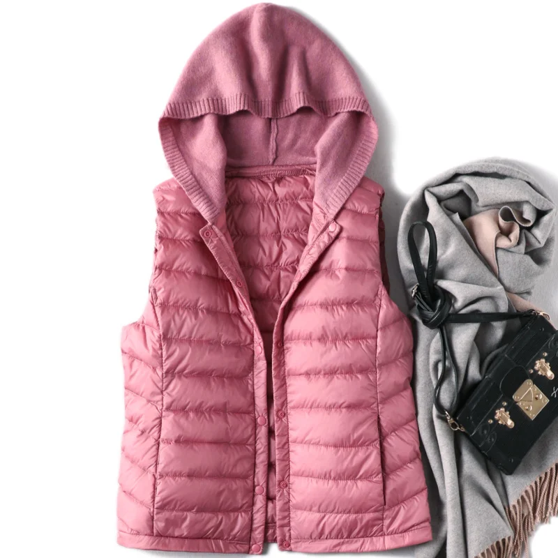 Фото Jaket Rompi Bulu Rajut Bertudung Musim Dingin Женская подкладка Bawah Pendek Berkancing Pinggang Lembut №2