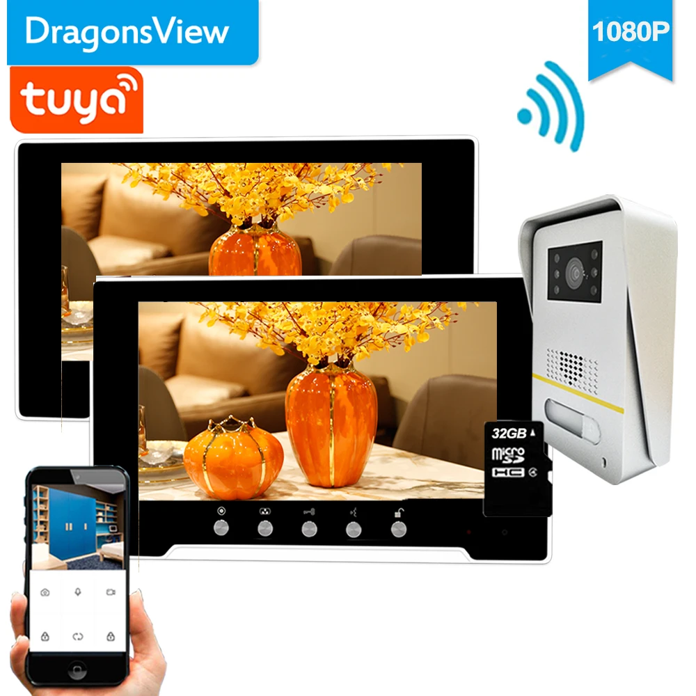 Видеодомофон Dragonsview 1080P Wi-Fi для дома, 7-дюймовый беспроводной сенсорный экран, монитор Tuya, смарт-приложение, мобильный пульт дистанционного управления, запись движения