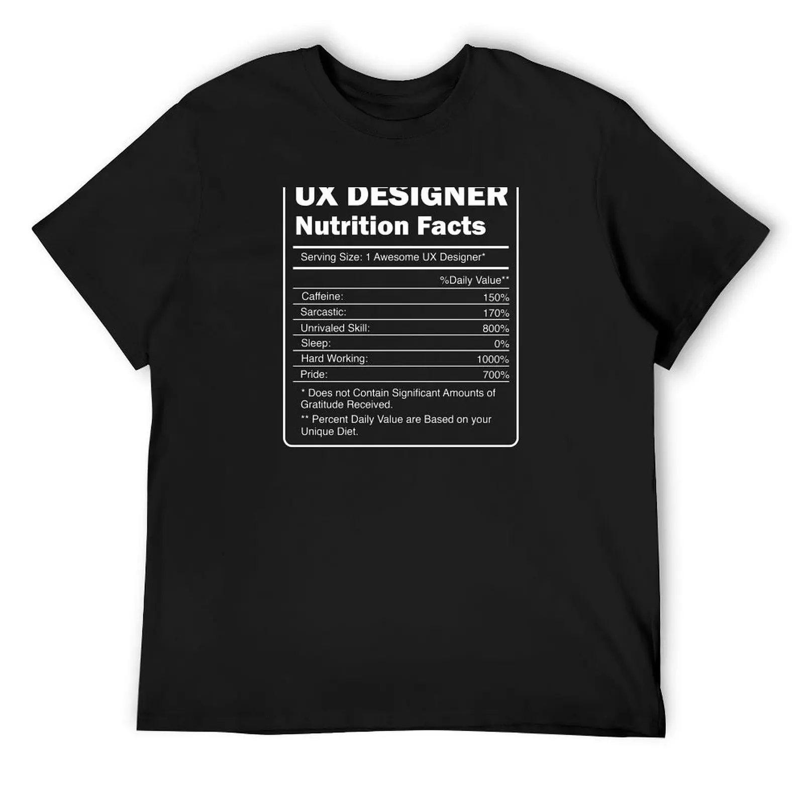 Ux Designer Nutritional Facts Art T-Shirt аниме фигурки графическая футболка мужские футболки пакет