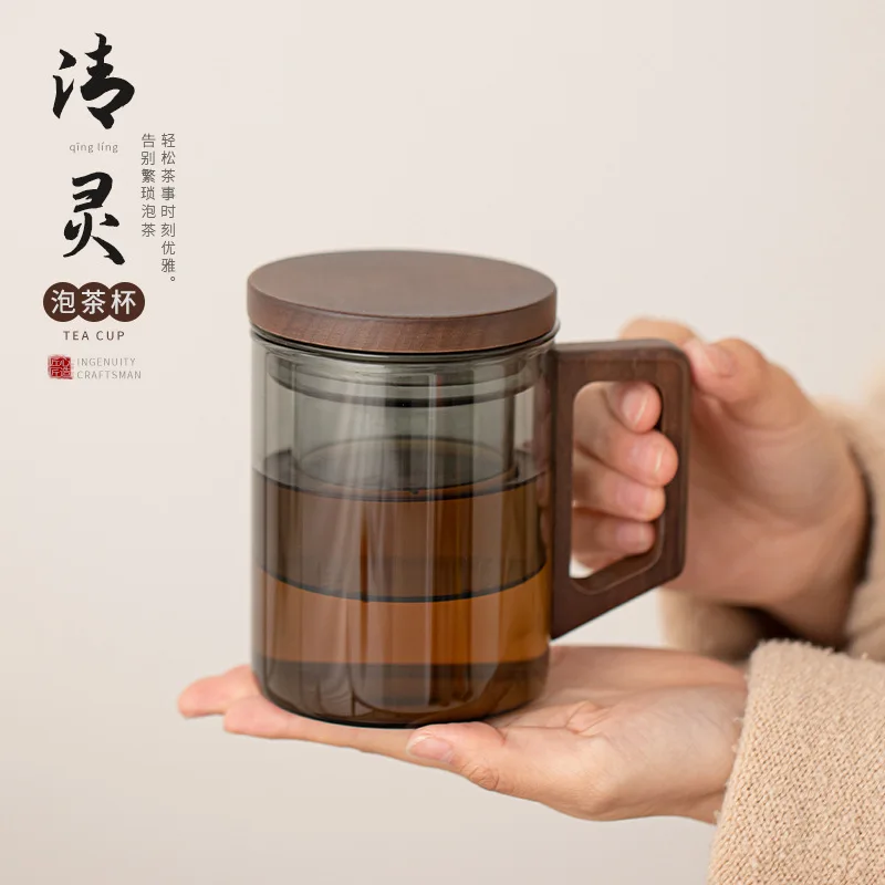Чайная чашка Qingling, простая бытовая стеклянная персональная чашка с крышкой, чашка для воды, офисная кружка, фильтр, чайная чашка