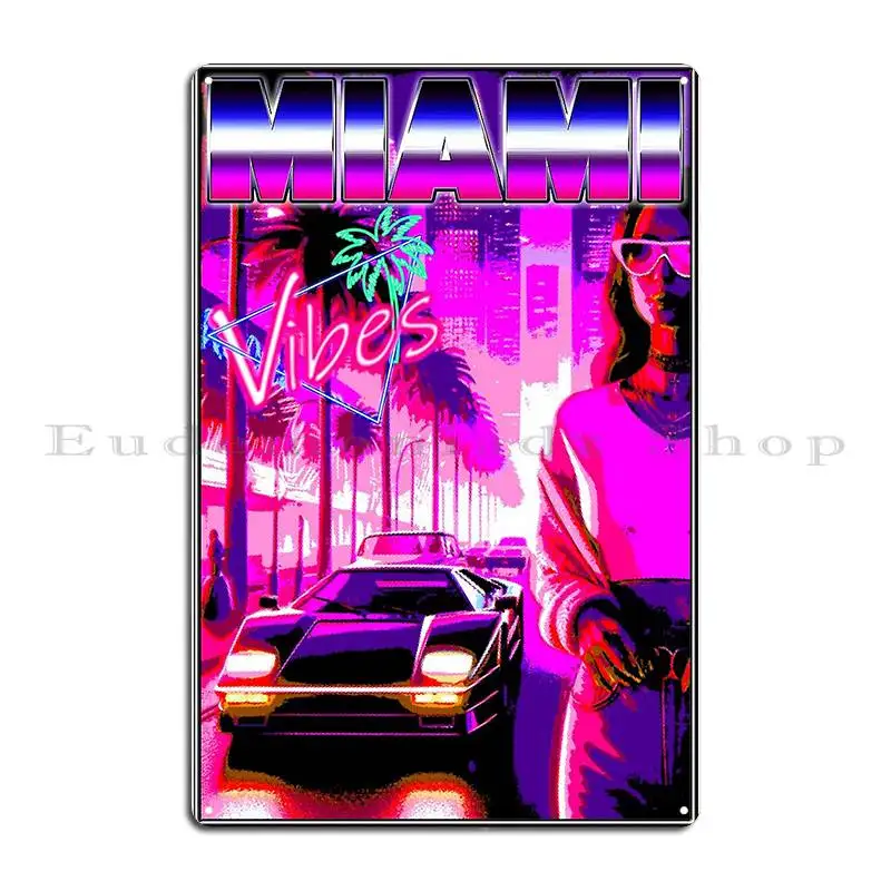 Винтажный автомобиль Miami Vice City Ретро Эстетический Synthwave Urban Gaming GTA 6, металлический паб, пещера, домашняя настенная роспись, жестяная вывеска, плакат (art.: 3920ce69b2bab) - 3920ce69b2bab