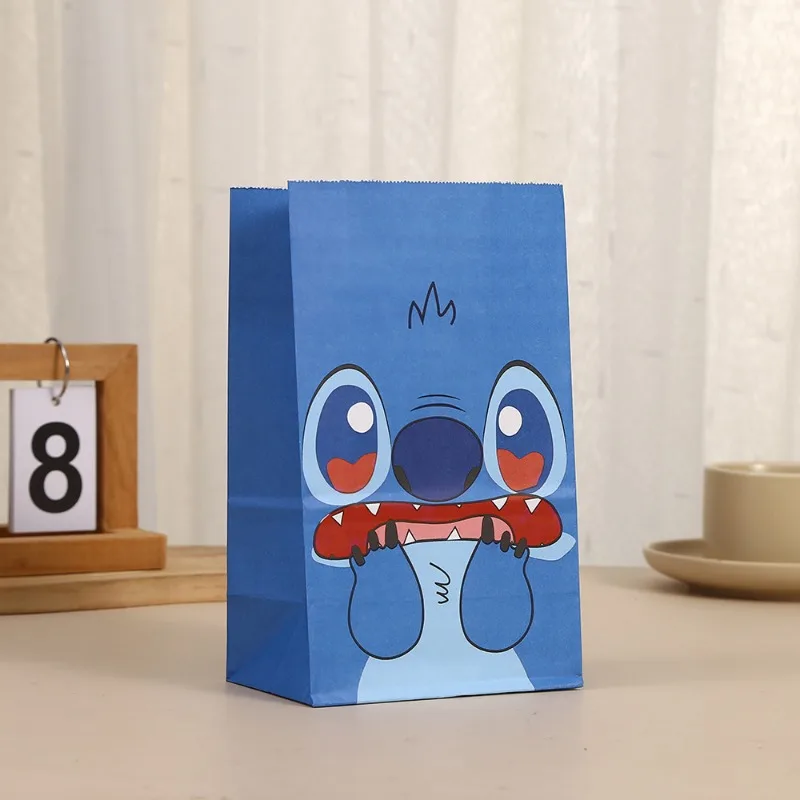 Фото Бумажный пакет Disney Lilo and Stitch, милые кавайные мультяшные аниме-фигурки, печатная крафт-бумага, подарочный пакет на день рождения, синяя сумка для еды №4
