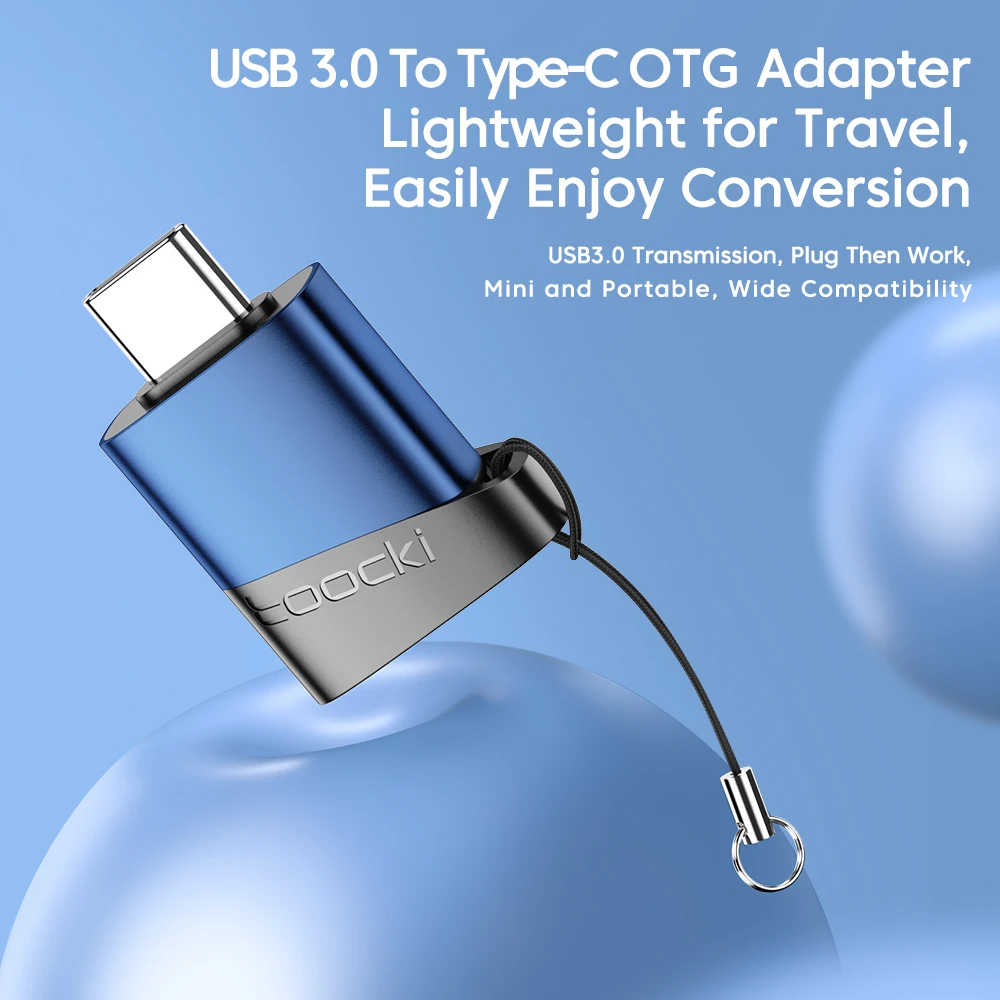 Фото Адаптер Toocki USB 3,0 OTG, переходник с Micro USB на Type C для Macbook, Xiaomi, Huawei, Samsung, Type C «папа» на USB «мама» №4