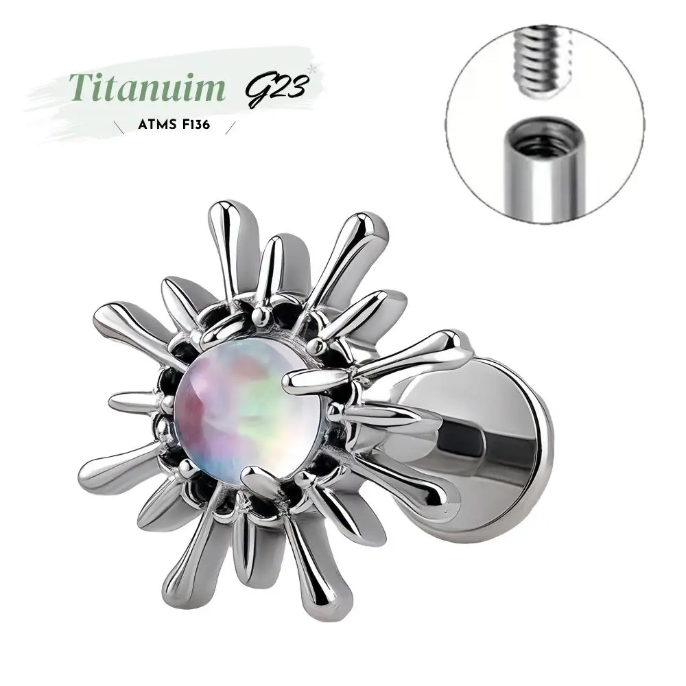 ASTM F136 Титан 16G Withe Опал Солнце Плоская задняя сережка Солнечный свет Labret спираль хряща Tragus нос Студ Пирсинг